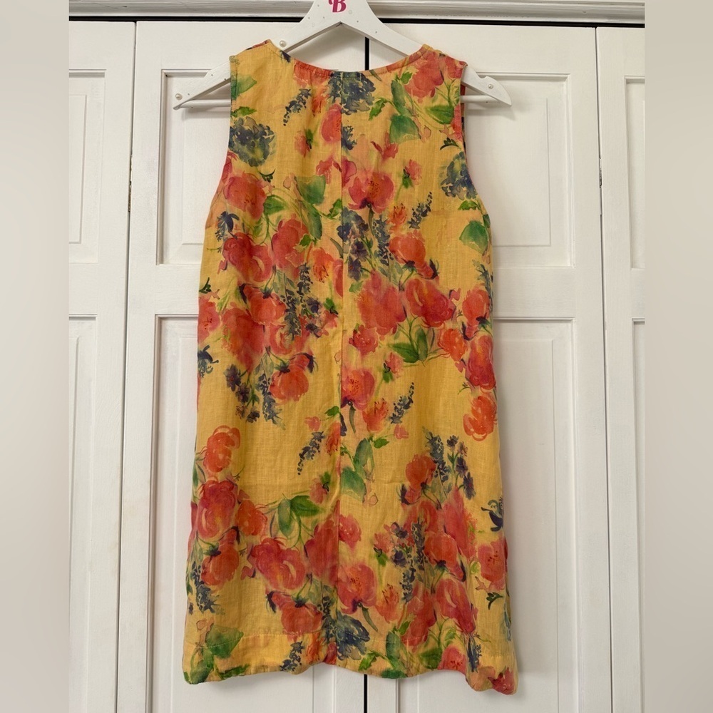 Cut Loose 100% Linen Mustard Yellow Floral Hi-Low Hem Flowy Tank XS Cottagecore - Picture 4 of 8